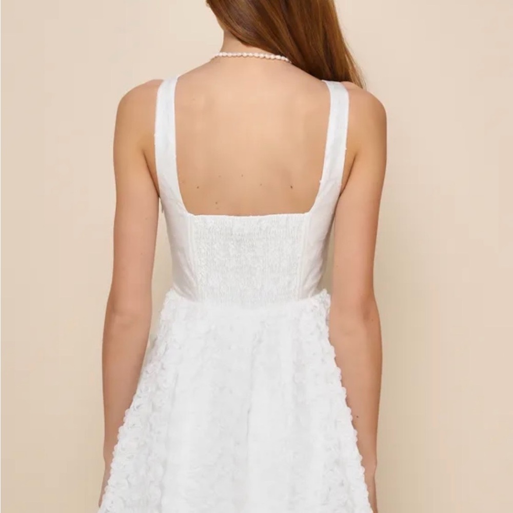 Lulu's White Square-Neck Textured Floral Mini Dress - Picture 2 of 9